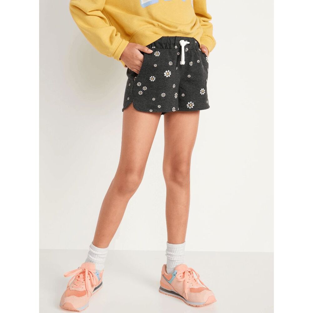 Old Navy Girl's Dolphin-Hem Drawstring Shorts - New Black Floral L(10-12)
